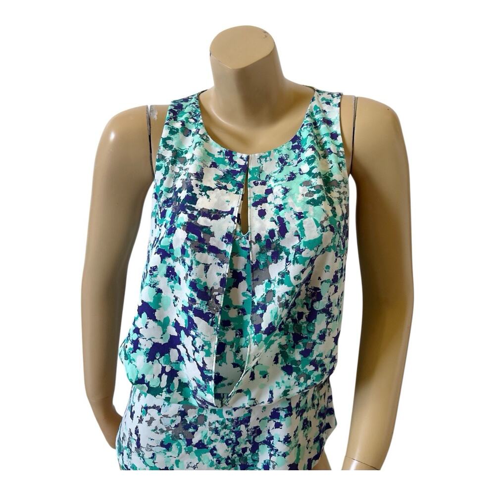 Ann Taylor Blouse Womens 2 Abstract Teal Blue Sleeveless Draped Front Back Zip - Picture 5 of 8